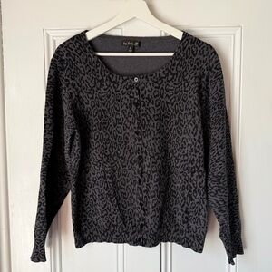 Top Knits Black Grey Animal Print Cardigan Leopard Print Sweater Cotton Blend